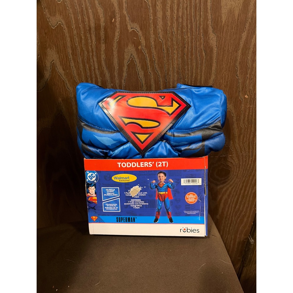Rubies Superman Costume Toddler 2T Blue New Muscle Chest Holographic Emblem